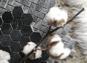 Designtegels Portugese cementtegel Mosaic Hexagone Border Negra - Designtegels.nl