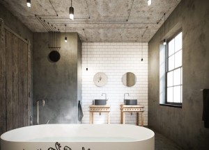 Industriële badkamer met geborsteld rvs