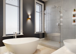 Een luxe badkamer met een solid surface bad - 