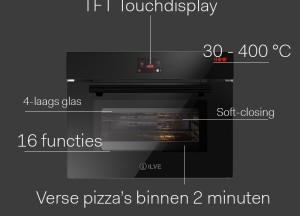 All Black pizza inbouw oven met een temperatuurbereik van 30 - 400 graden