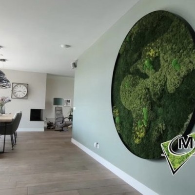 FotoGroen in huis met een uniek mosschilderij