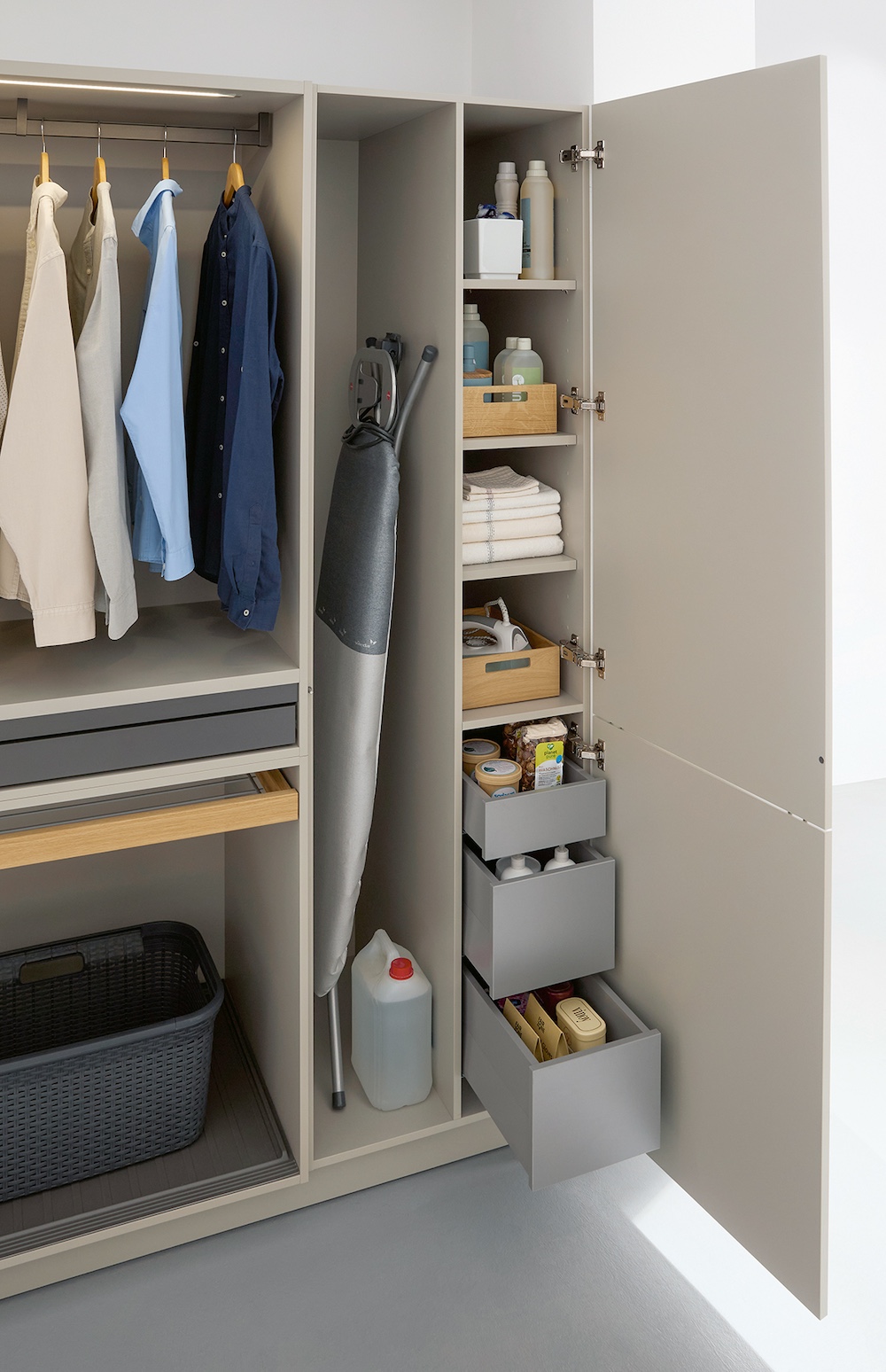 Wasmachine- en drogerblad met 2 lades en 2-laags plank, 1370 x 700 x 305 mm Houten wasmachine- en drogerblad met antislipmatten, waterbestendig | NL